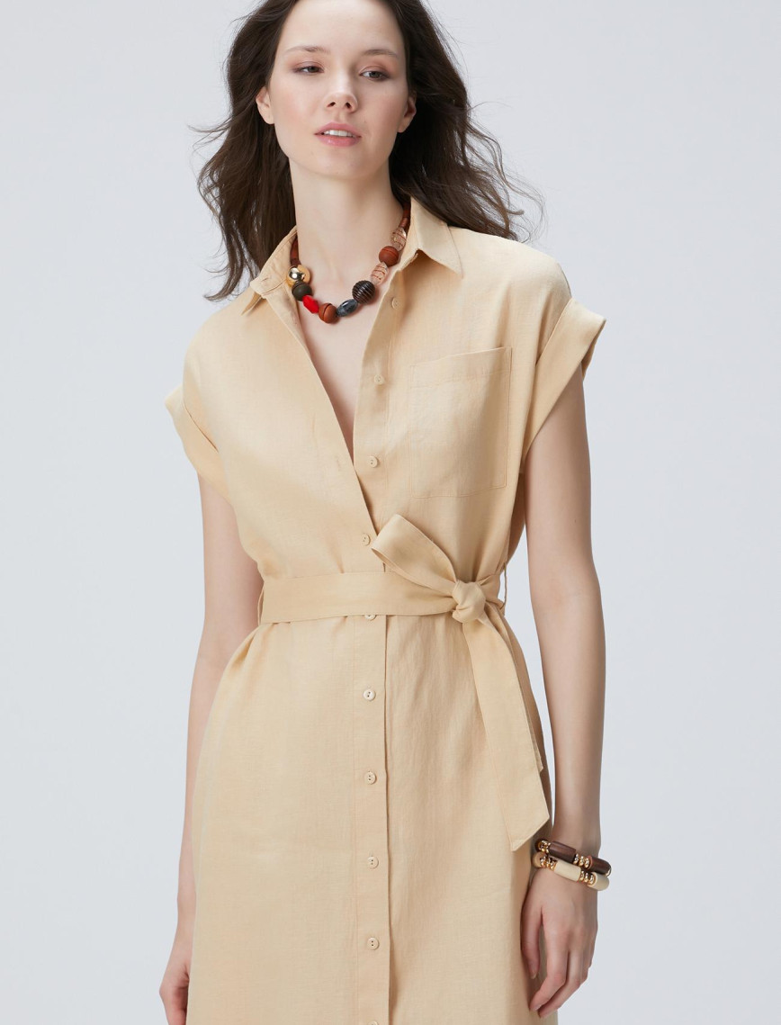 Network Kadın Bej Keten Midi Elbise Network Kadın Bej Keten Midi Elbise