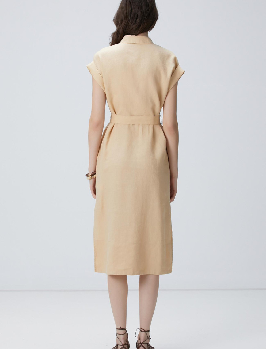 Network Kadın Bej Keten Midi Elbise Network Kadın Bej Keten Midi Elbise