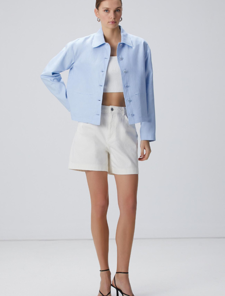 Network Kadın Açık Mavi Keten Ceket Network Kadın Açık Mavi Keten Ceket