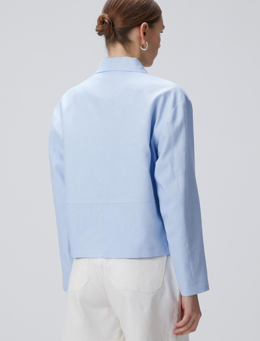 Network Kadın Açık Mavi Keten Ceket Network Kadın Açık Mavi Keten Ceket