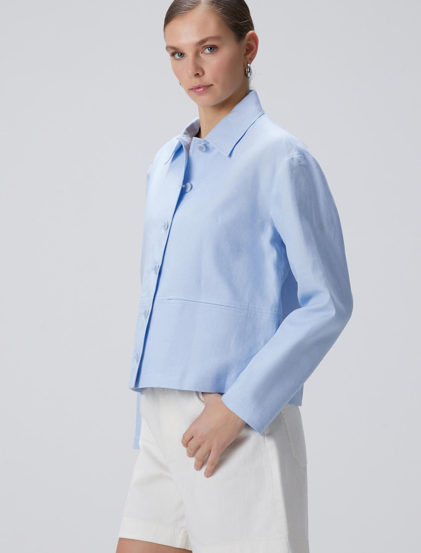 Network Kadın Açık Mavi Keten Ceket Network Kadın Açık Mavi Keten Ceket