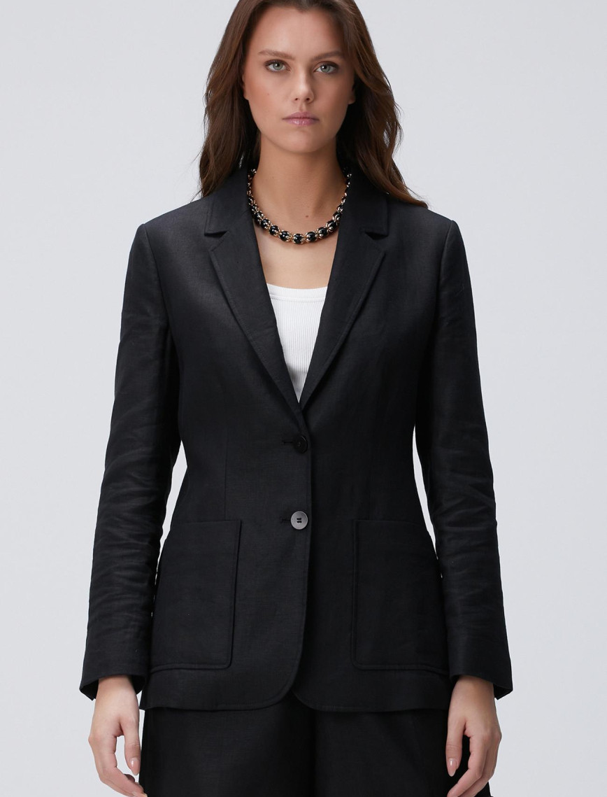 Network Kadın Siyah Keten Ceket Network Kadın Siyah Keten Ceket
