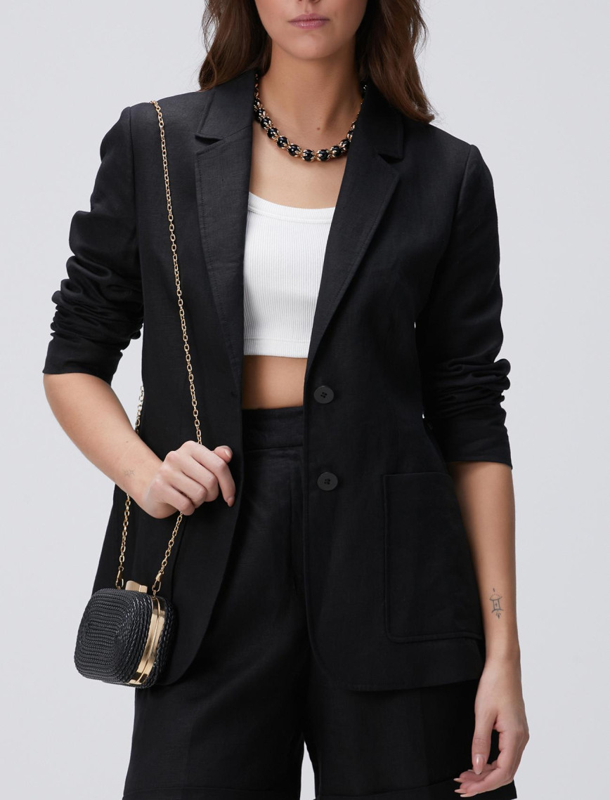 Network Kadın Siyah Keten Ceket Network Kadın Siyah Keten Ceket