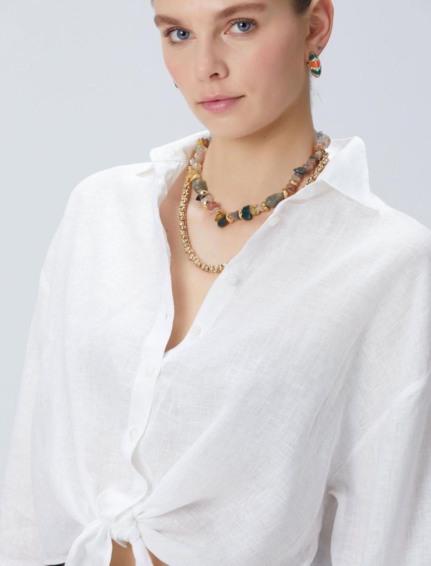 Network Kadın Beyaz Keten Gömlek Network Kadın Beyaz Keten Gömlek