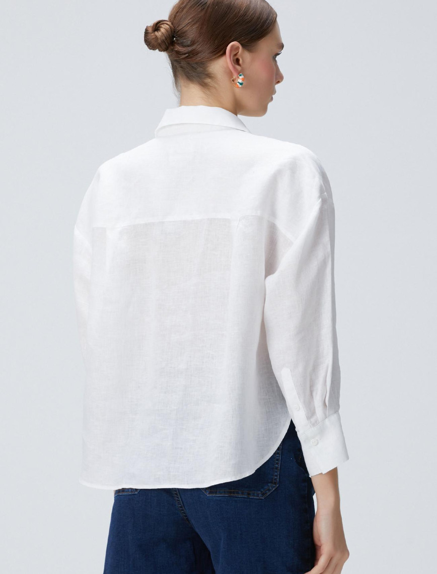 Network Kadın Beyaz Keten Gömlek Network Kadın Beyaz Keten Gömlek