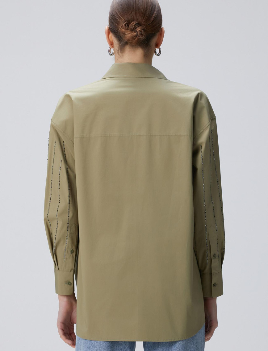 Network Kadın Yeşil Taş Baskılı Gömlek