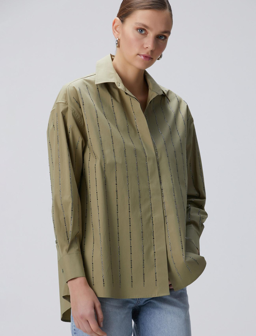 Network Kadın Yeşil Taş Baskılı Gömlek