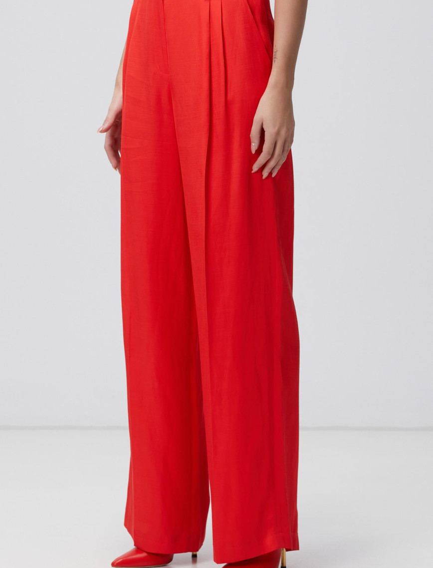 Network Kadın Kırmızı Keten Pantolon