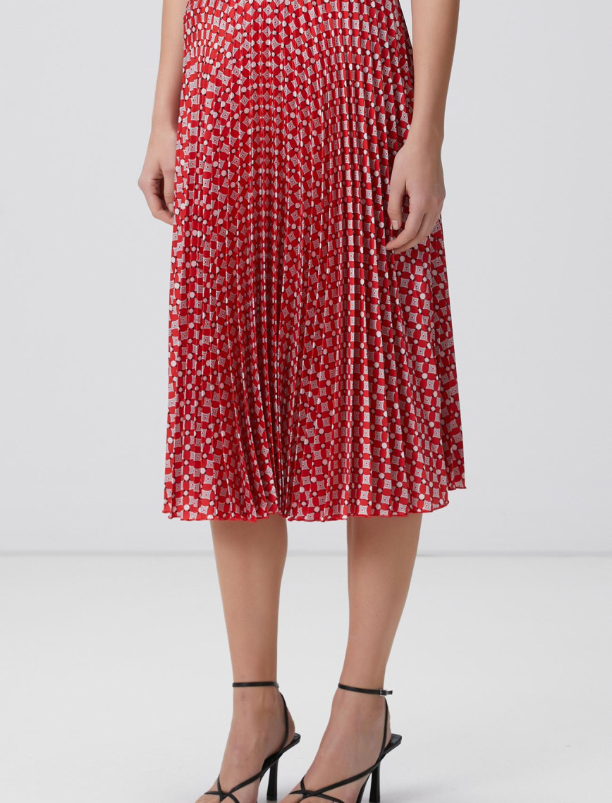 Network Kadın Kırmızı Desenli Midi Etek Network Kadın Kırmızı Desenli Midi Etek