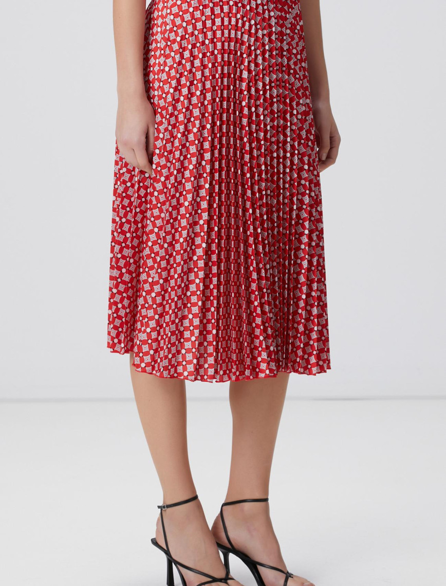 Network Kadın Kırmızı Desenli Midi Etek Network Kadın Kırmızı Desenli Midi Etek