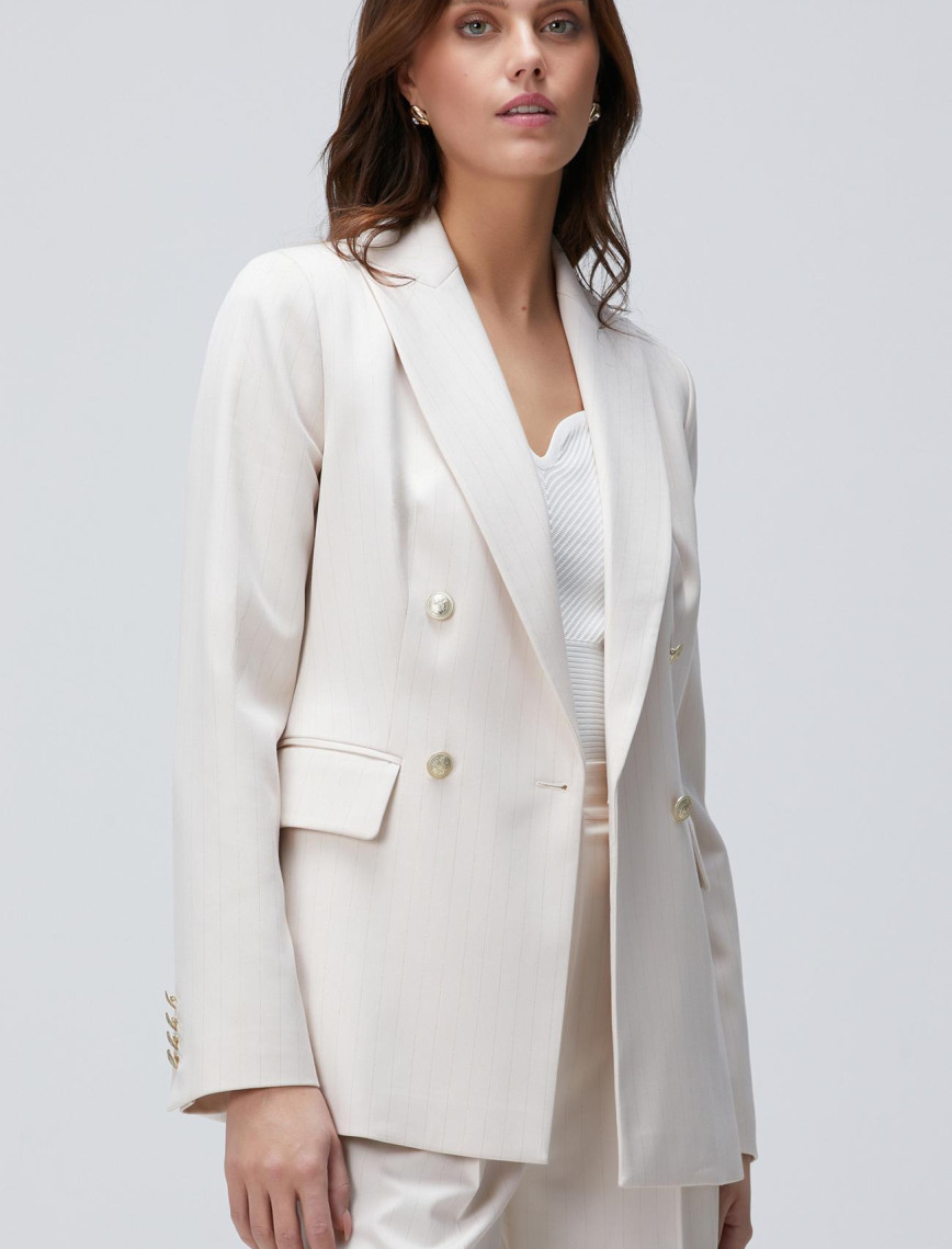 Network Kadın Bej Çizgili Blazer Ceket Network Kadın Bej Çizgili Blazer Ceket