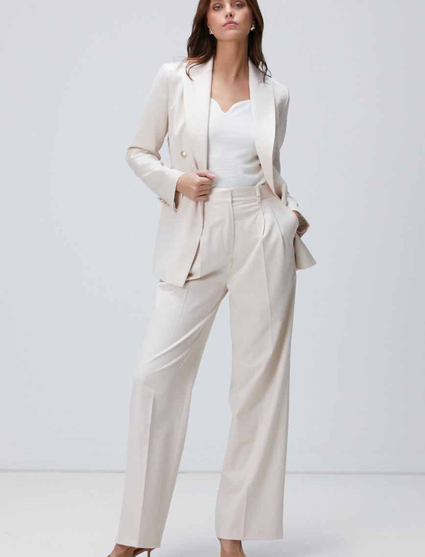 Network Kadın Bej Çizgili Blazer Ceket Network Kadın Bej Çizgili Blazer Ceket