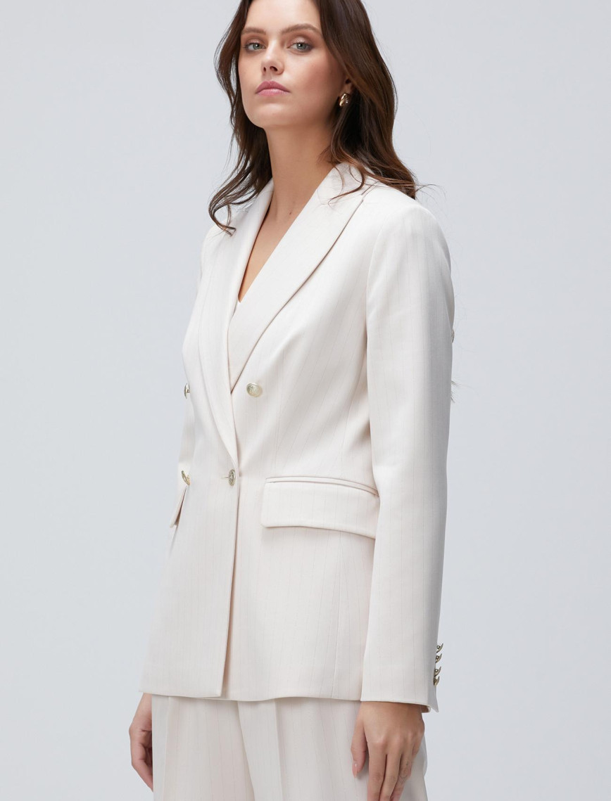 Network Kadın Bej Çizgili Blazer Ceket Network Kadın Bej Çizgili Blazer Ceket