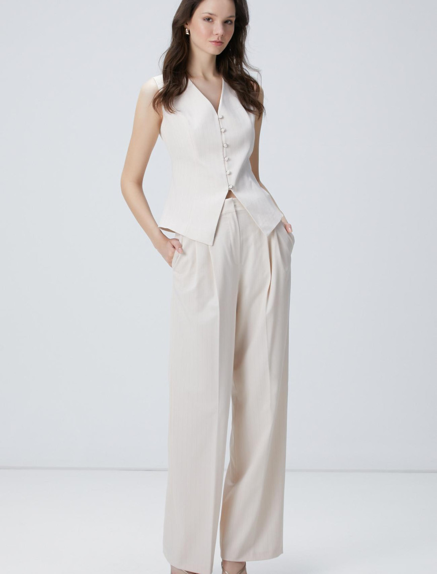 Network Kadın Bej Çizgili Pantolon Network Kadın Bej Çizgili Pantolon