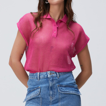 Network Kadın Pembe Polo Yaka Triko Network Kadın Pembe Polo Yaka Triko