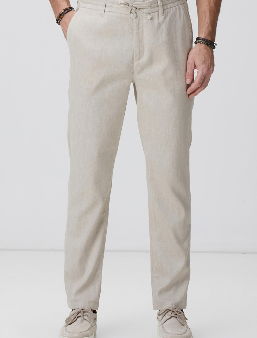Network Erkek Açık Bej Keten Karışımlı Casual Pantolon Network Erkek Açık Bej Keten Karışımlı Casual Pantolon