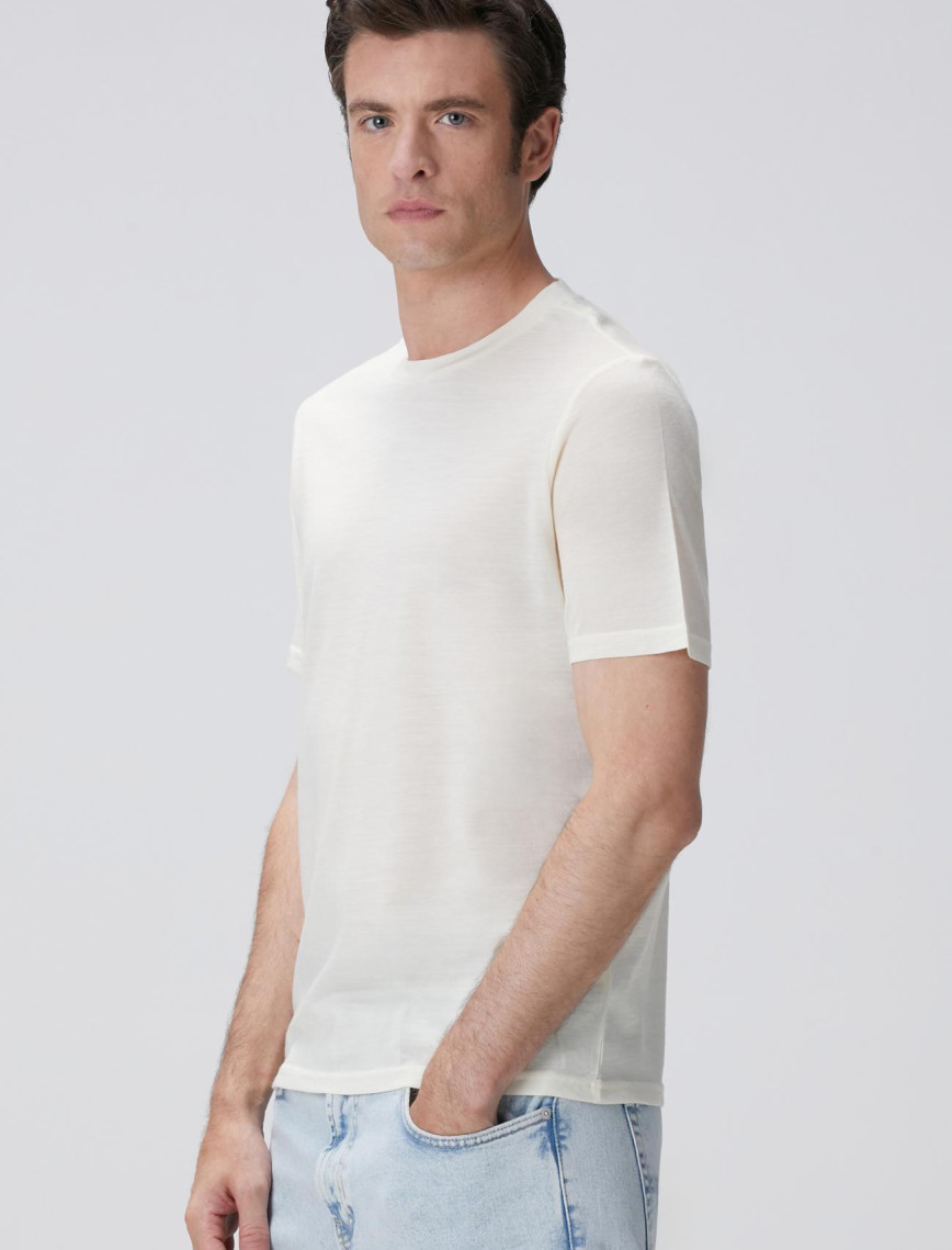 Network Erkek Limited Kırık Beyaz Yün T-shirt Network Erkek Limited Kırık Beyaz Yün T-shirt