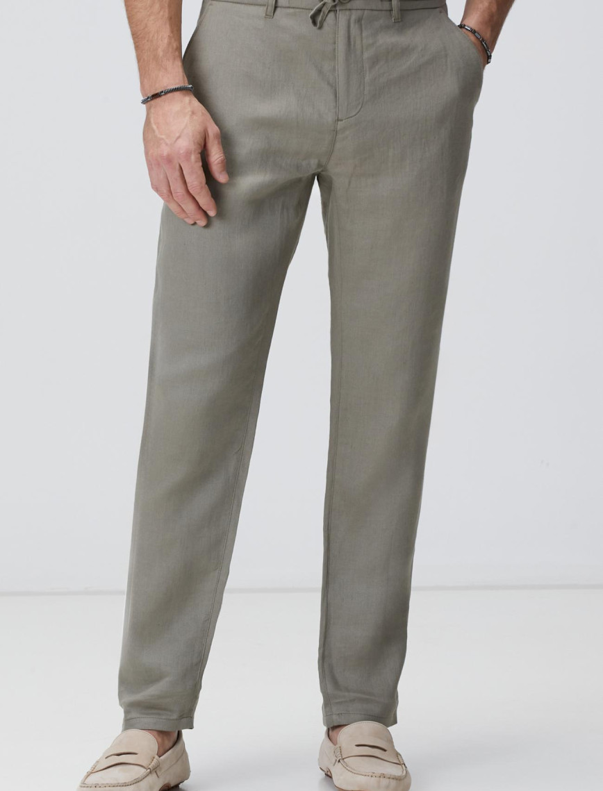 Network Erkek Haki Keten Pantolon