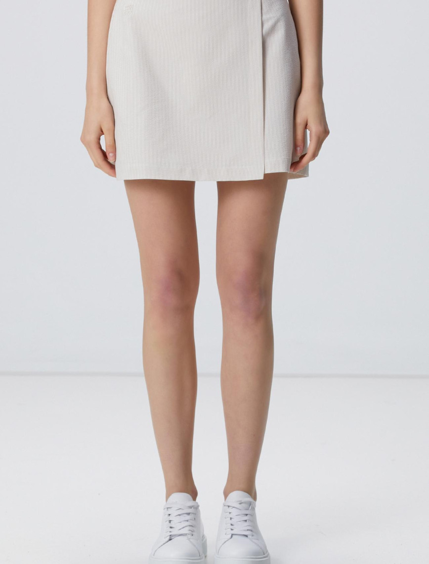 Network Kadın N-Tech Kırık Beyaz Gofreli Bej Mini Etek