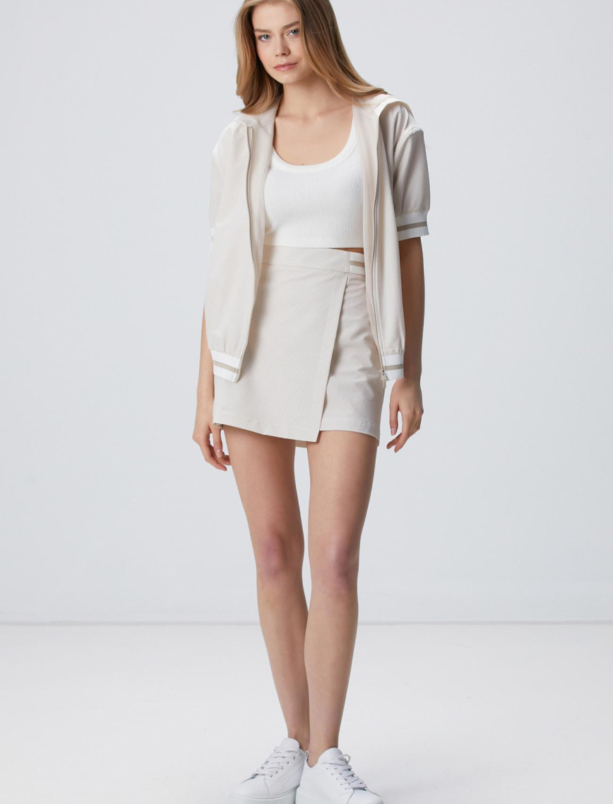 Network Kadın N-Tech Kırık Beyaz Gofreli Bej Mini Etek