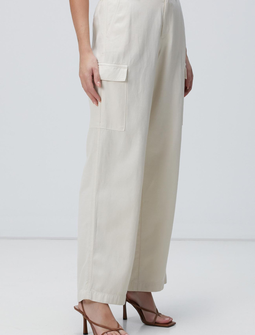 Network Kadın Kırık Beyaz Tencel Karışımlı Casual Pantolon Network Kadın Kırık Beyaz Tencel Karışımlı Casual Pantolon