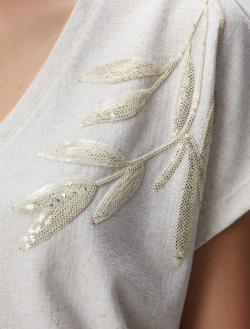 Network Kadın Bej Keten Karışımlı T-shirt Network Kadın Bej Keten Karışımlı T-shirt