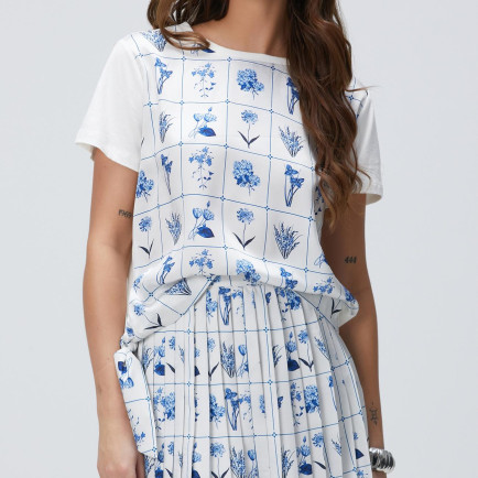 Network Kadın Lacivert Kırık Beyaz Desenli T-shirt