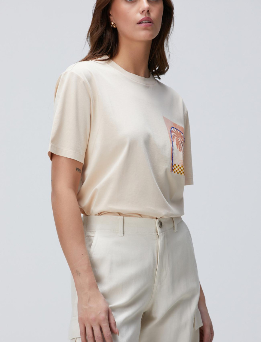 Network Kadın Bej Baskılı T-shirt Network Kadın Bej Baskılı T-shirt