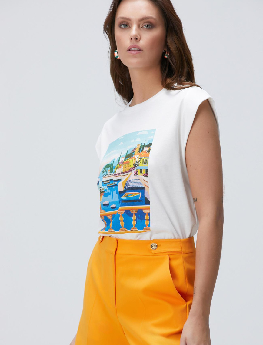 Network Kadın Kırık Beyaz Baskılı T-shirt Network Kadın Kırık Beyaz Baskılı T-shirt