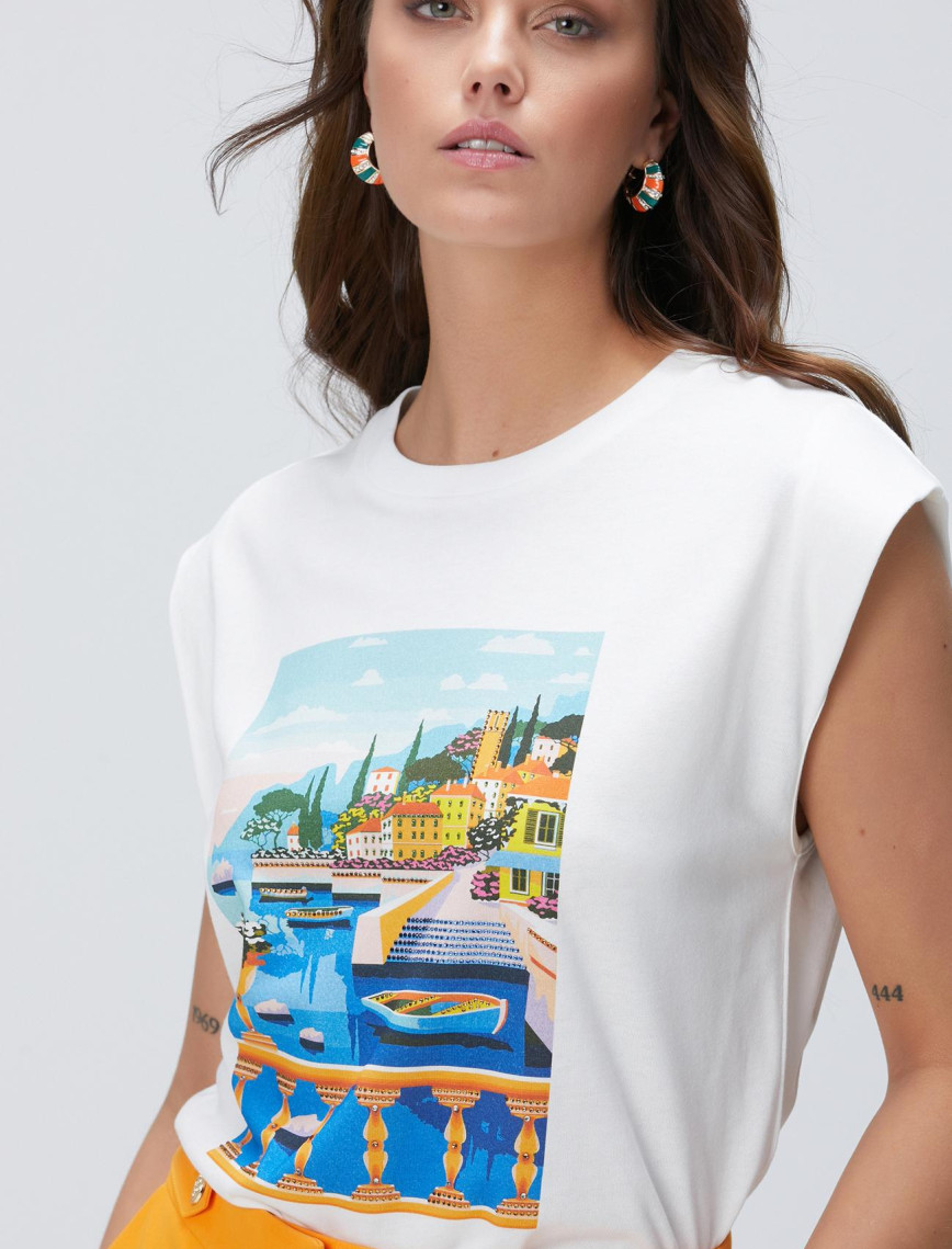 Network Kadın Kırık Beyaz Baskılı T-shirt Network Kadın Kırık Beyaz Baskılı T-shirt