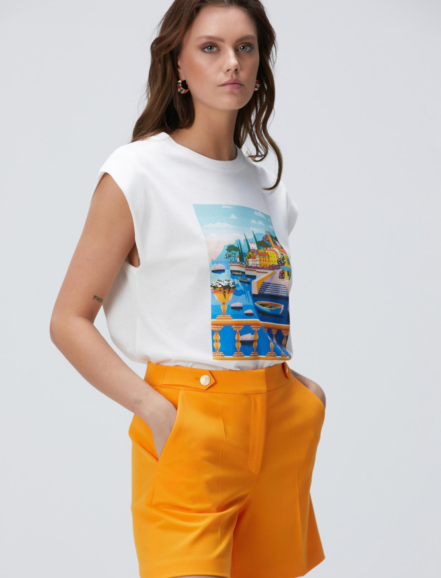 Network Kadın Kırık Beyaz Baskılı T-shirt Network Kadın Kırık Beyaz Baskılı T-shirt