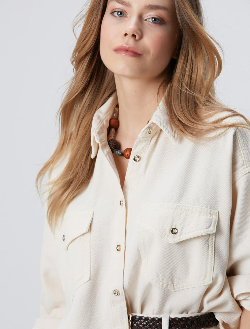 Network Kadın Kırık Beyaz Denim Gömlek Network Kadın Kırık Beyaz Denim Gömlek