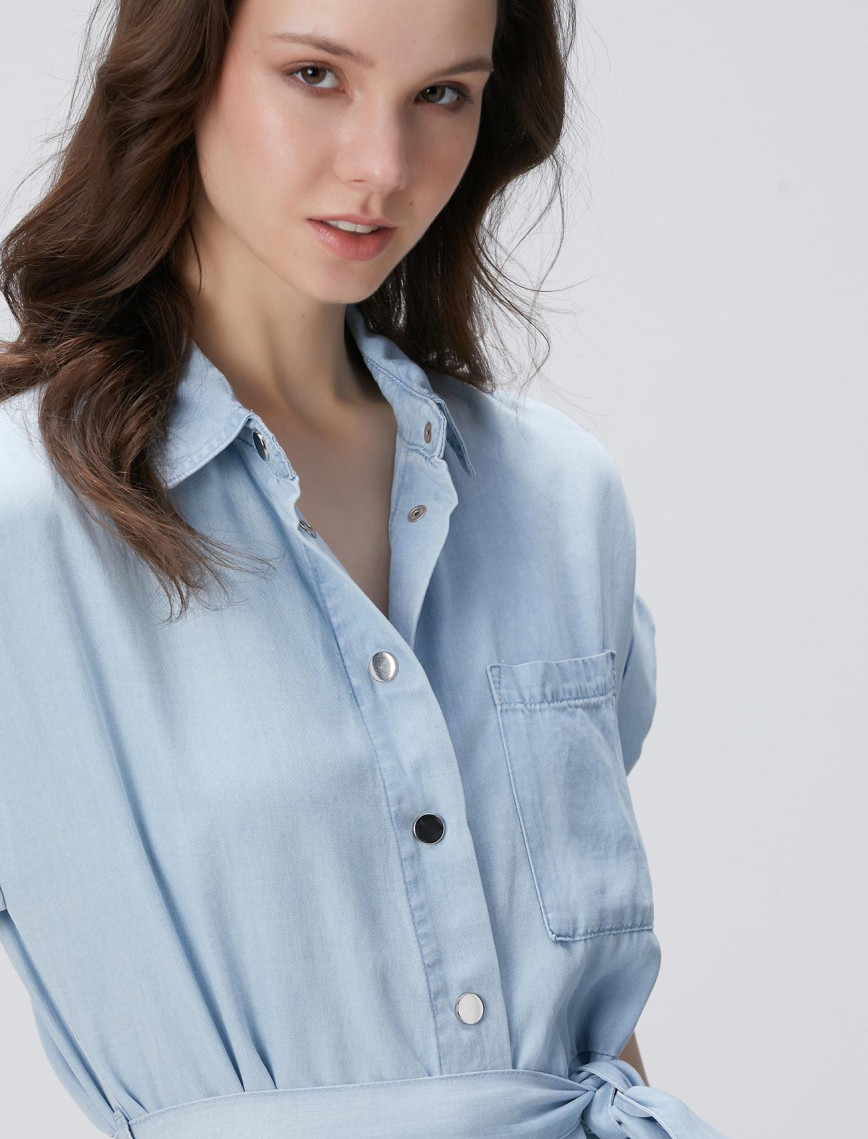 Network Kadın Açık Mavi Midi Denim Elbise Network Kadın Açık Mavi Midi Denim Elbise