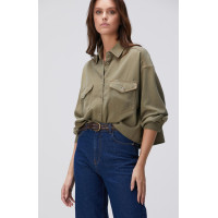 Network Kadın Haki Tencel Karışımlı Denim Gömlek Network Kadın Haki Tencel Karışımlı Denim Gömlek