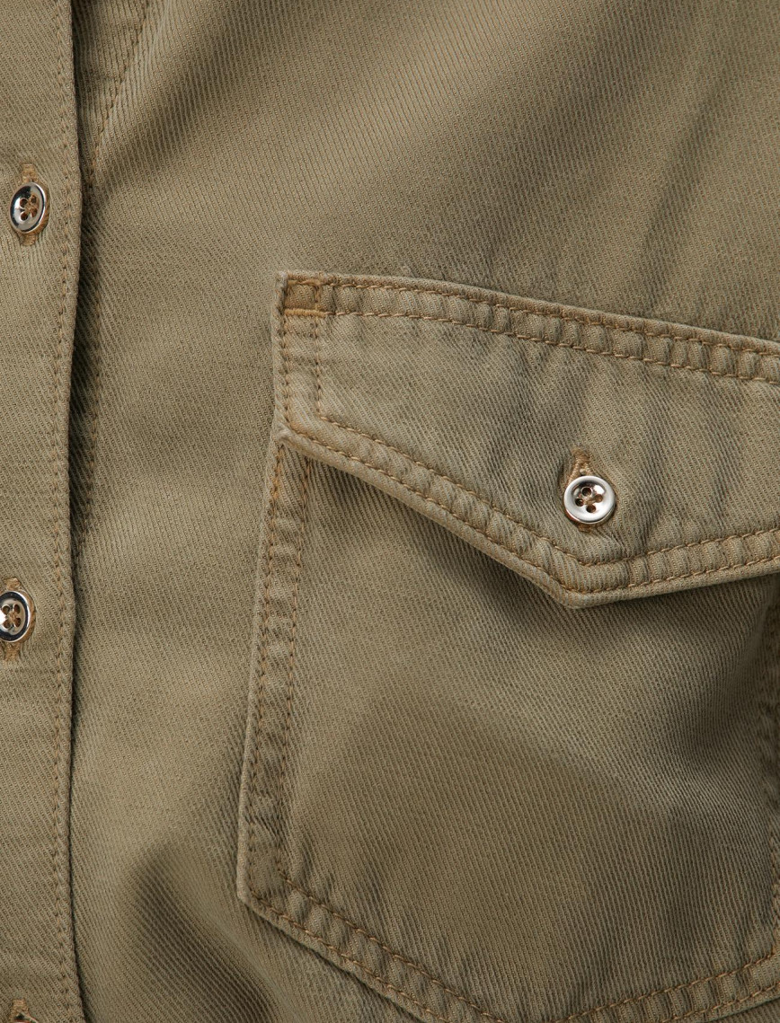 Network Kadın Haki Tencel Karışımlı Denim Gömlek Network Kadın Haki Tencel Karışımlı Denim Gömlek