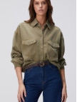 Network Kadın Haki Tencel Karışımlı Denim Gömlek Network Kadın Haki Tencel Karışımlı Denim Gömlek