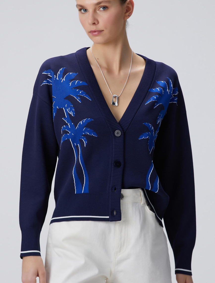 Network Kadın Lacivert Palmiye Desenli Hırka Network Kadın Lacivert Palmiye Desenli Hırka