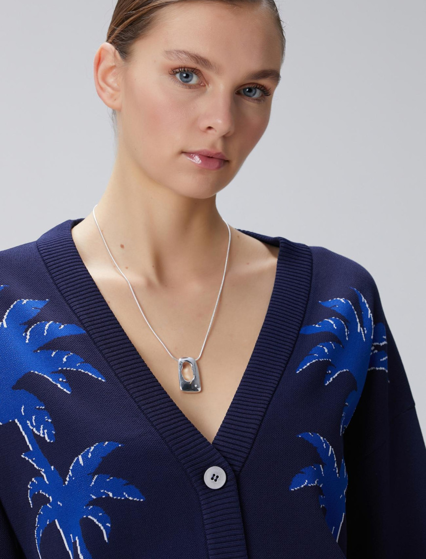 Network Kadın Lacivert Palmiye Desenli Hırka Network Kadın Lacivert Palmiye Desenli Hırka