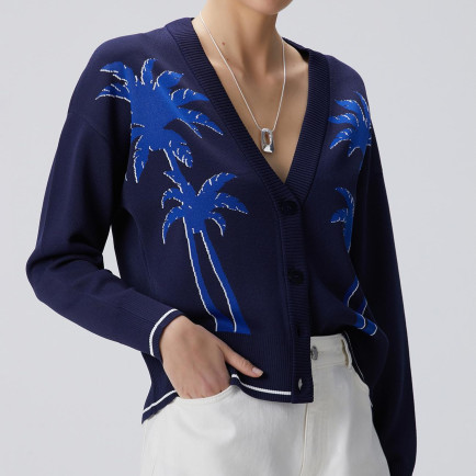 Network Kadın Lacivert Palmiye Desenli Hırka Network Kadın Lacivert Palmiye Desenli Hırka