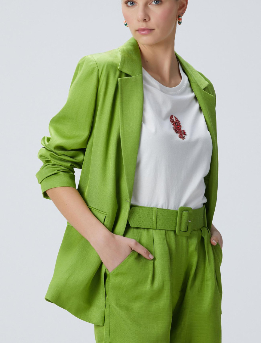 Network Kadın Fıstık Yeşili Keten Karışımlı Ceket Network Kadın Fıstık Yeşili Keten Karışımlı Ceket