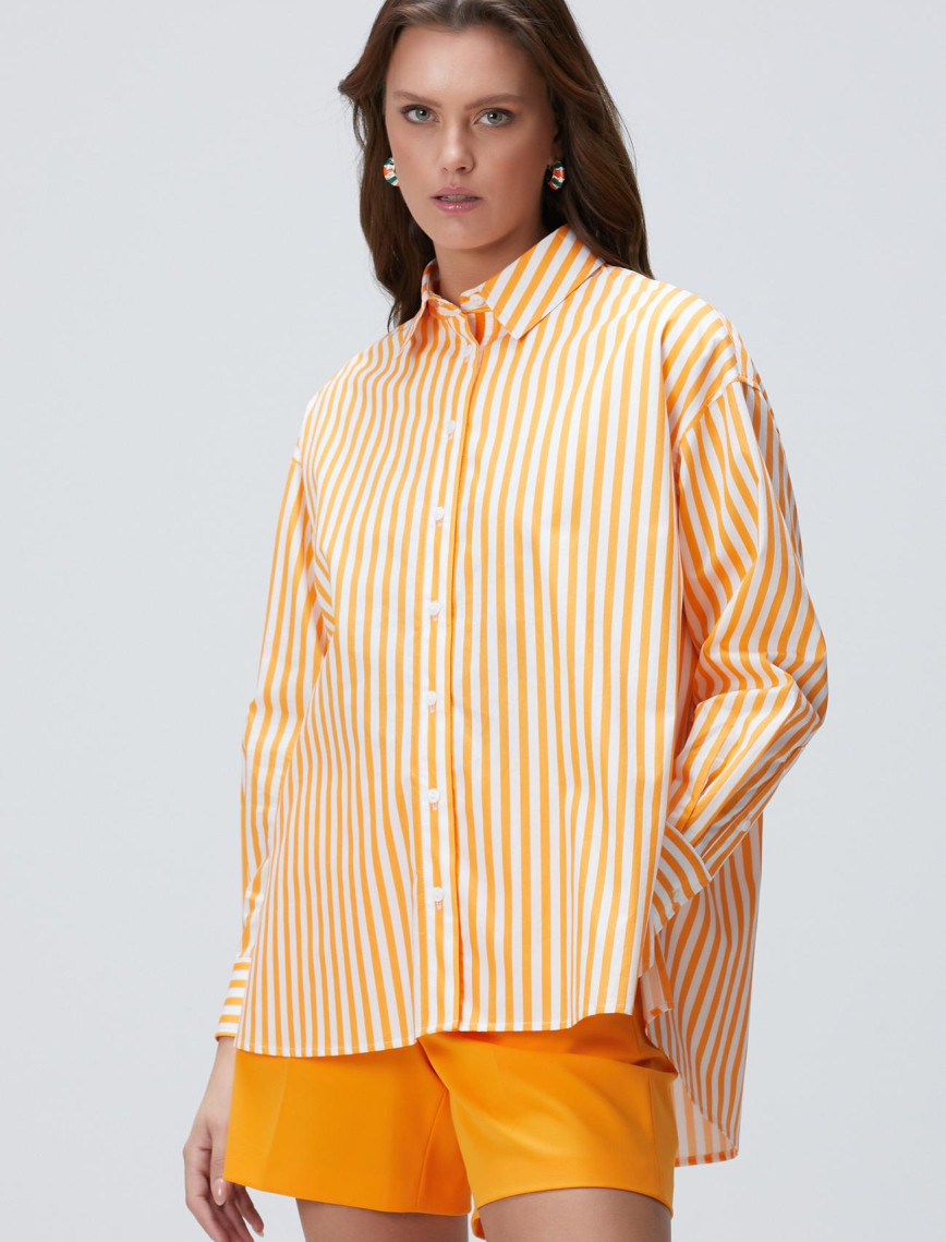 Network Kadın Turuncu Çizgili Gömlek