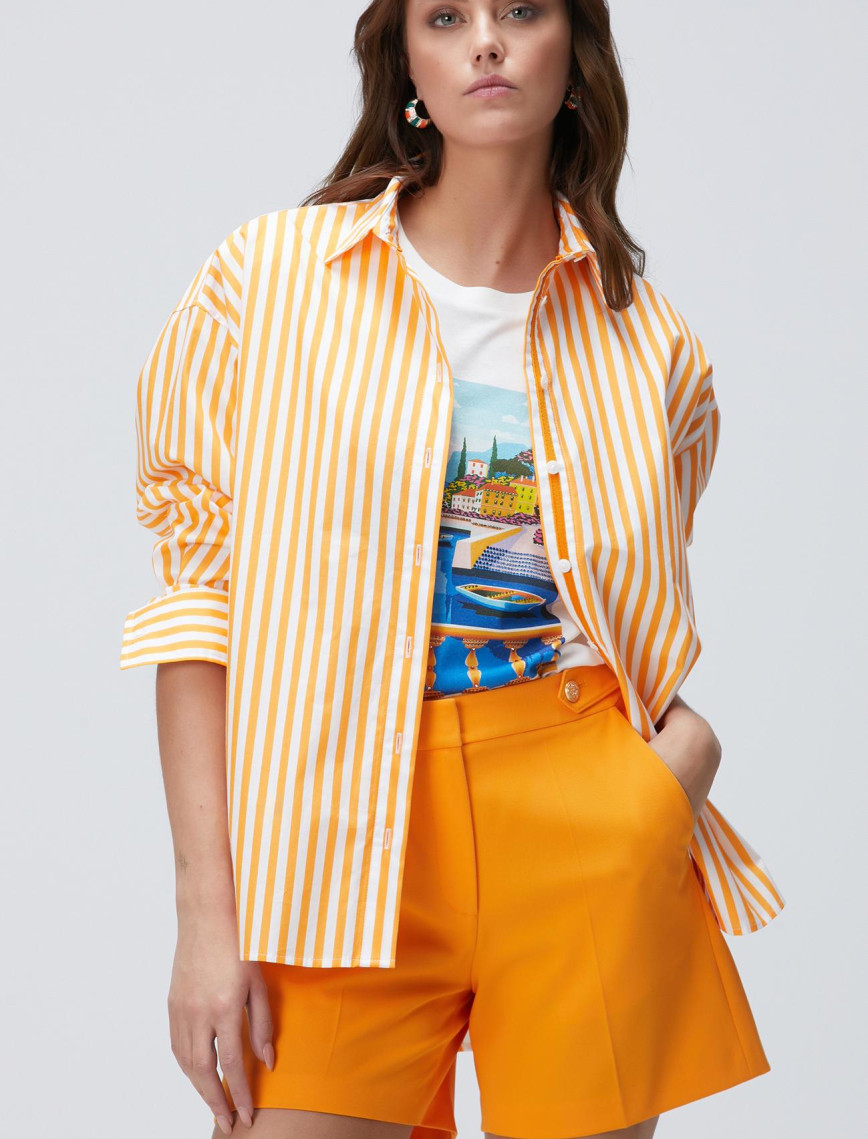 Network Kadın Turuncu Çizgili Gömlek