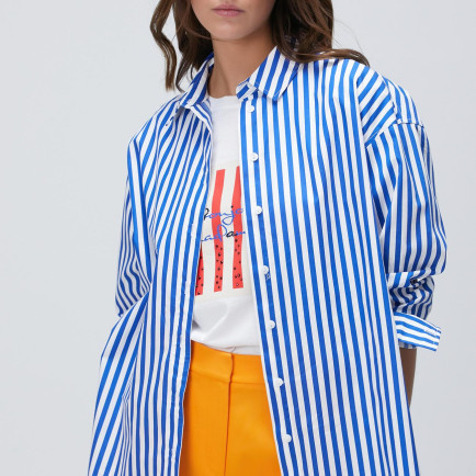 Network Kadın Saks Çizgili Gömlek Network Kadın Saks Çizgili Gömlek