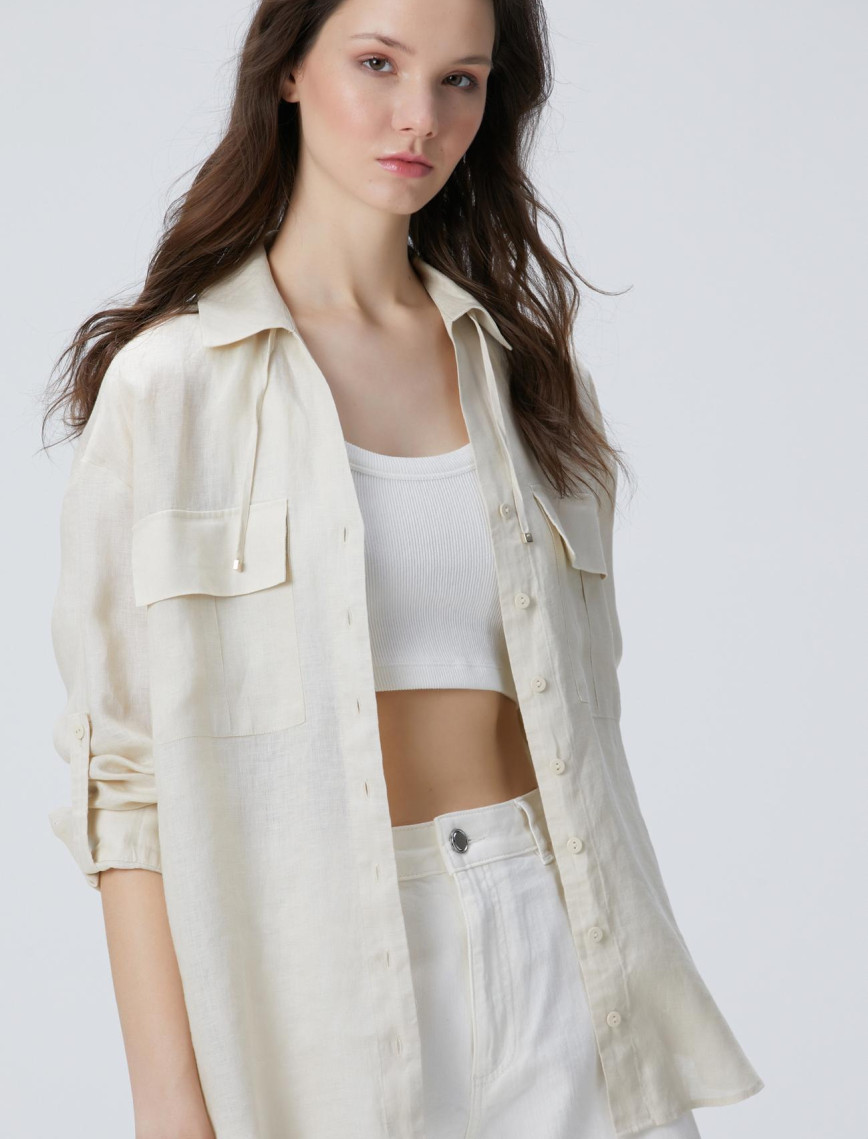 Network Kadın Bej Keten Gömlek