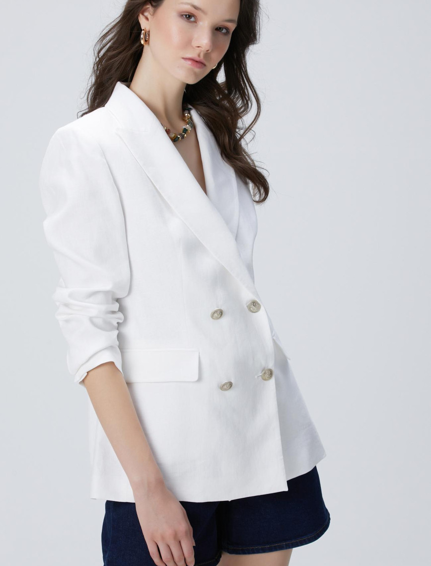 Network Kadın Beyaz Keten Ceket Network Kadın Beyaz Keten Ceket
