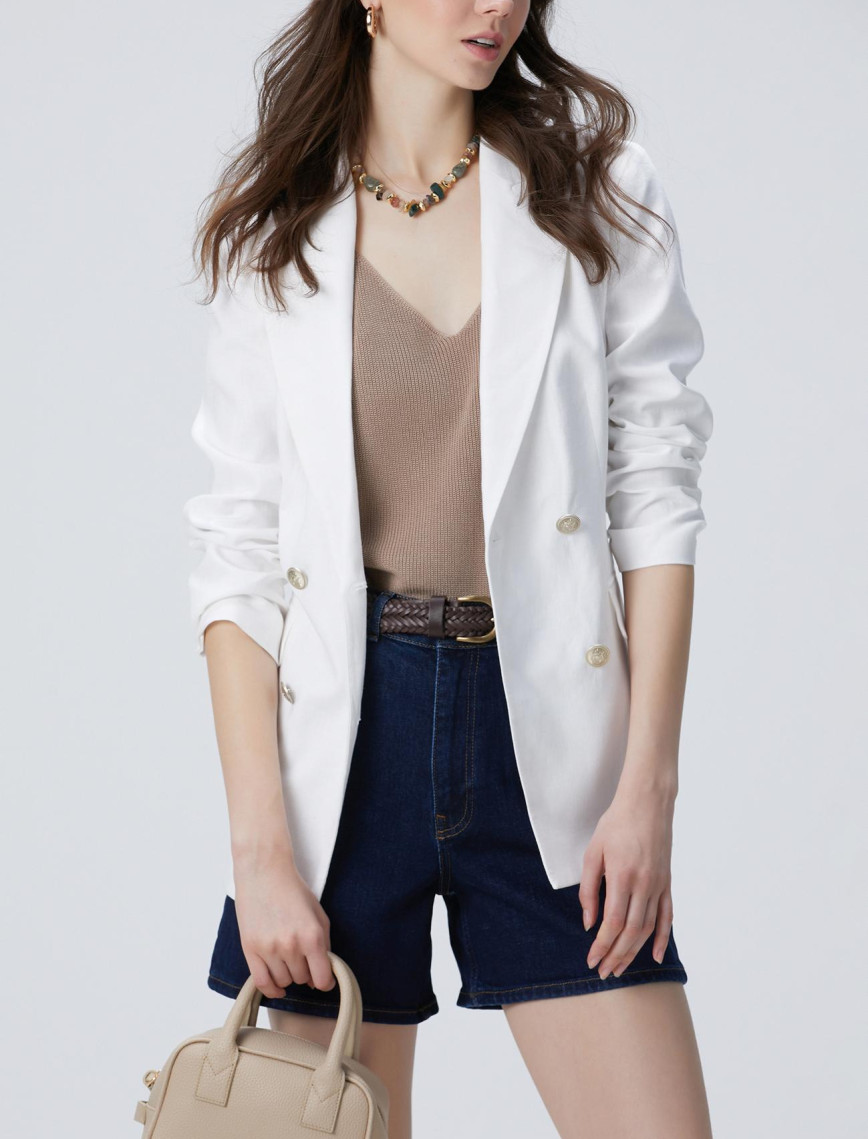 Network Kadın Beyaz Keten Ceket Network Kadın Beyaz Keten Ceket
