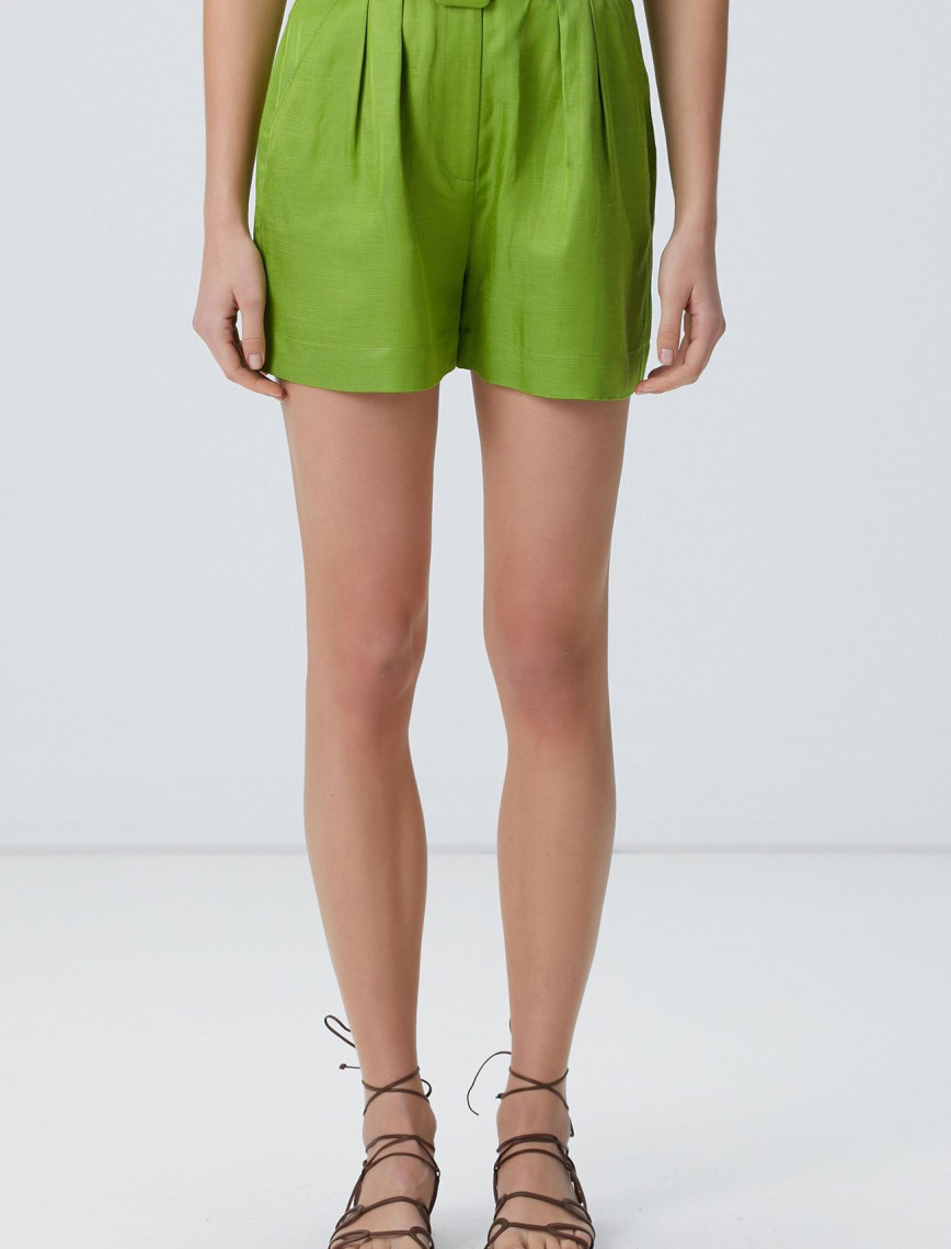 Network Kadın Fıstık Yeşili Keten Karışımlı Şort Network Kadın Fıstık Yeşili Keten Karışımlı Şort