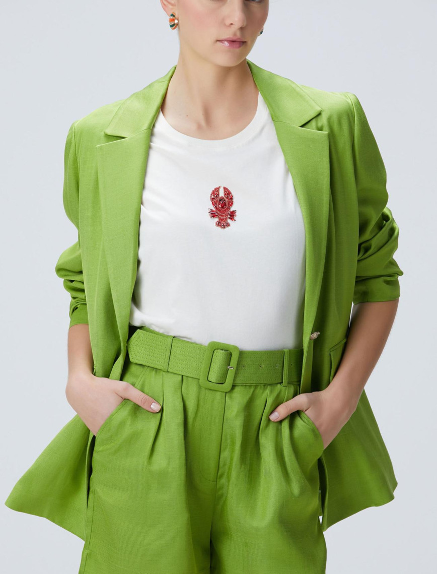 Network Kadın Fıstık Yeşili Keten Karışımlı Şort Network Kadın Fıstık Yeşili Keten Karışımlı Şort