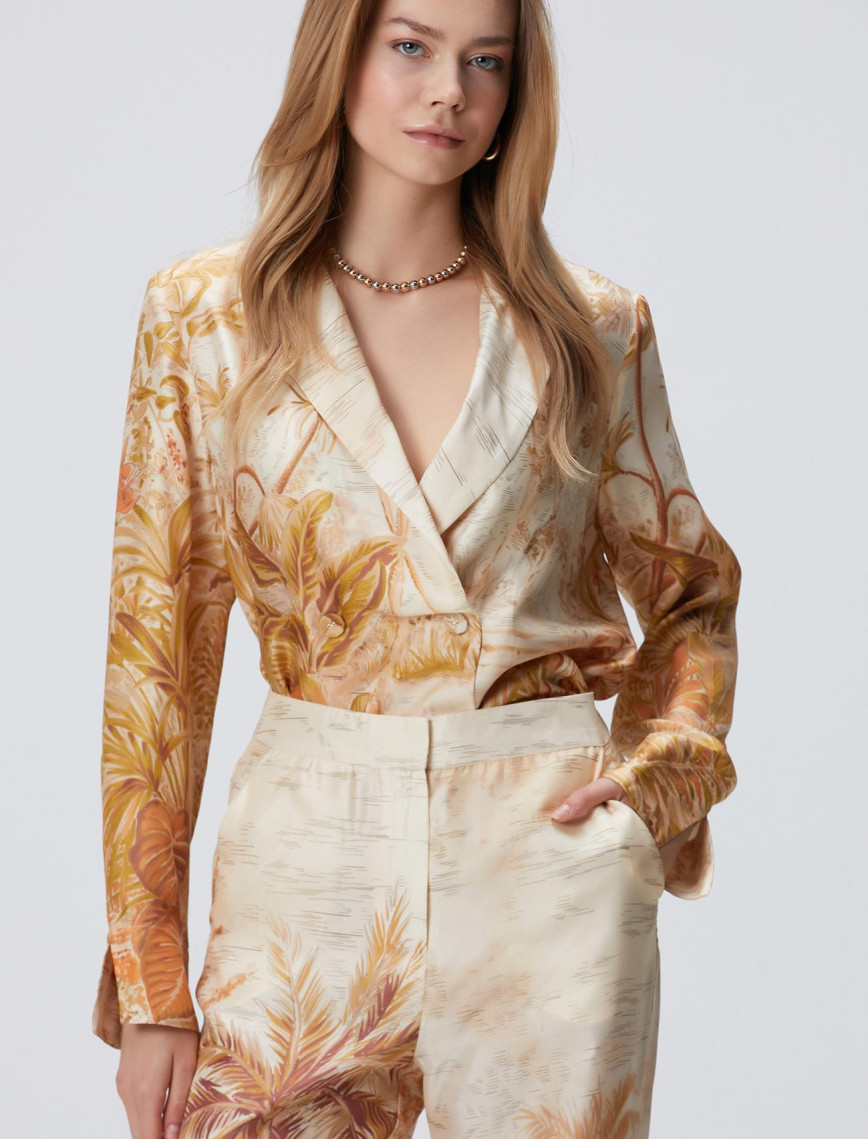 Network Kadın Sarı Desen Limited İpek Karışımlı Desenli Ceket Network Kadın Sarı Desen Limited İpek Karışımlı Desenli Ceket