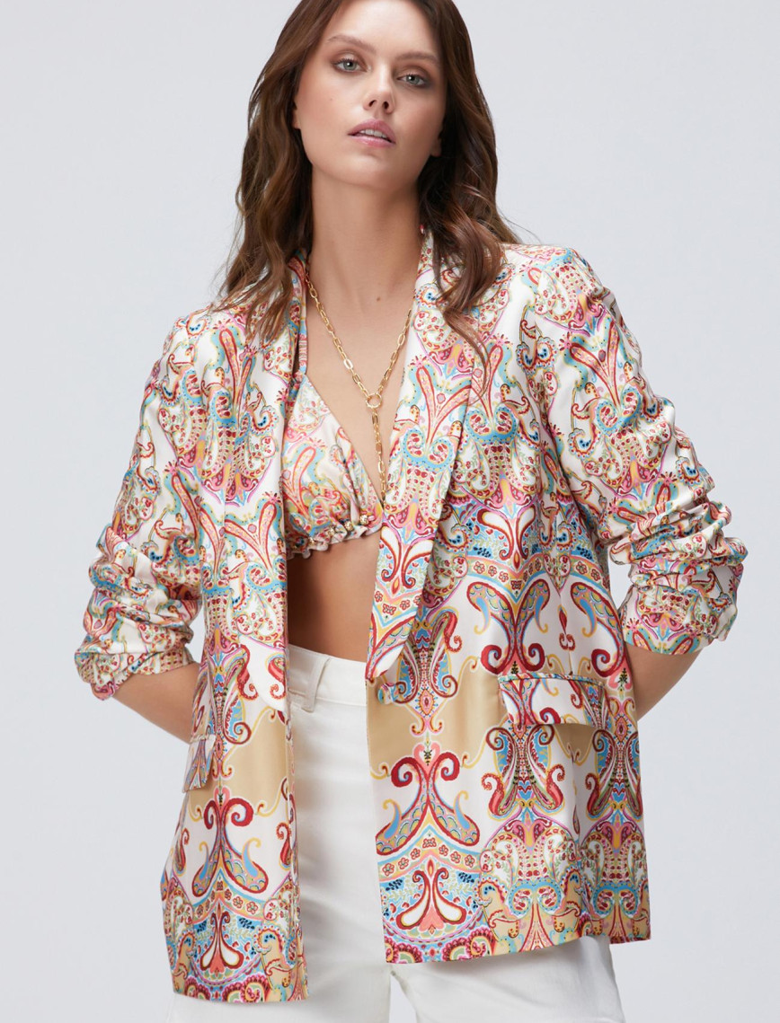 Network Kadın Bej Şal Desenli Ceket Network Kadın Bej Şal Desenli Ceket